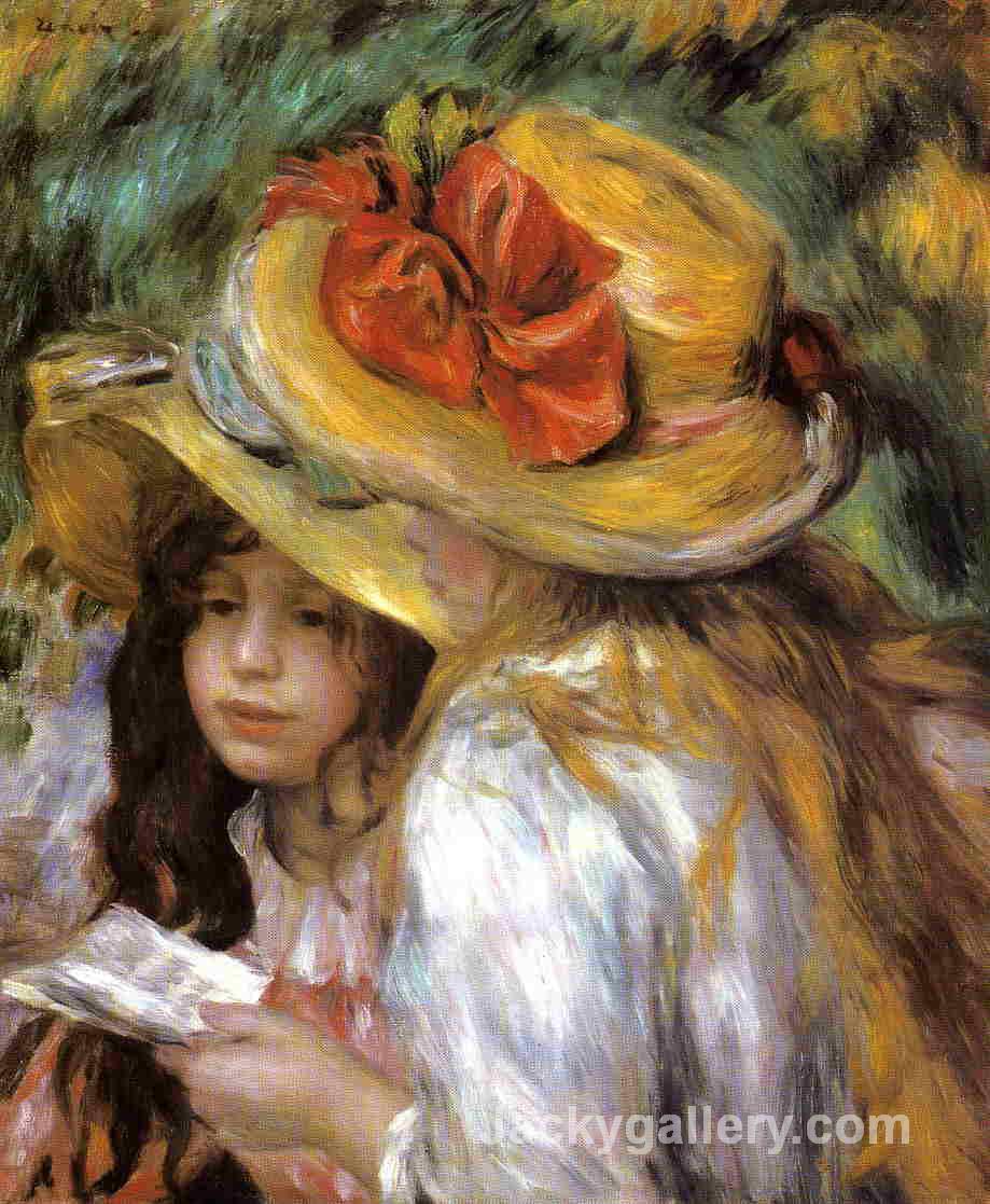 Two Young Girls Reading by Pierre Auguste Renoir paintings reproduction